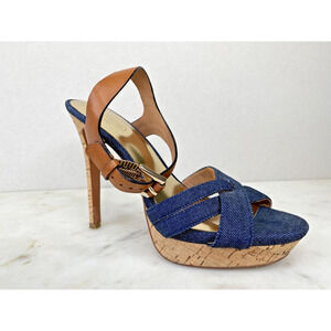 COACH High Heels Womens Size 8B DANI Leather & Denim Stiletto Coastal Club